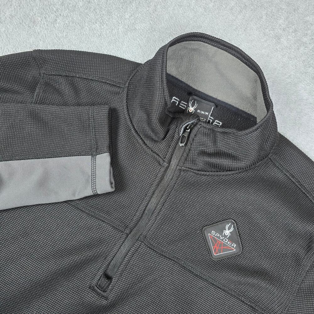 Spyder Mens Medium Black Gray Half-Zip Pullover Chest Logo